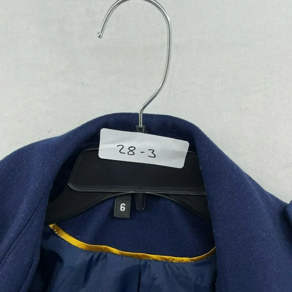 H&M Divided Pea Coat Women Sz 6 Navy Blue Collared Double Breasted Button Pocket - Picture 12 of 12